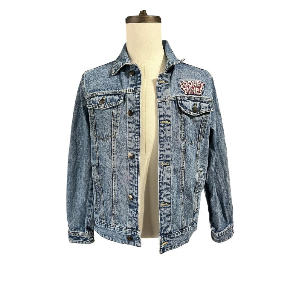 Vintage Looney Tunes Members Only Jean Jacket Sz S Heavy Denim Boxy Fit Trucker - Picture 3 of 7